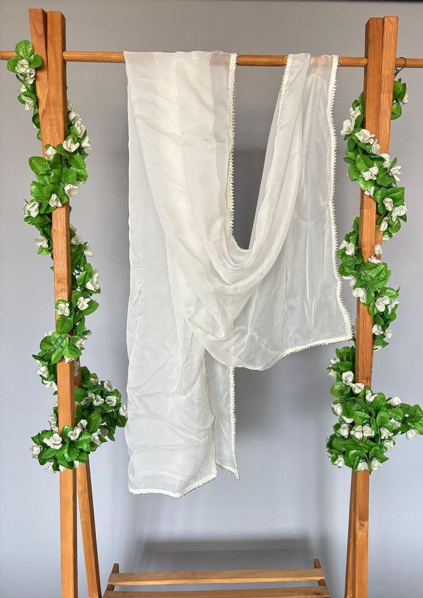 Salmon white dupatta with lace detailing