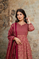 Mehrun Kalamkari Maroon Anarkali Suit Set