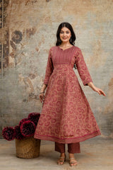 Mehrun Kalamkari Maroon Anarkali Suit Set