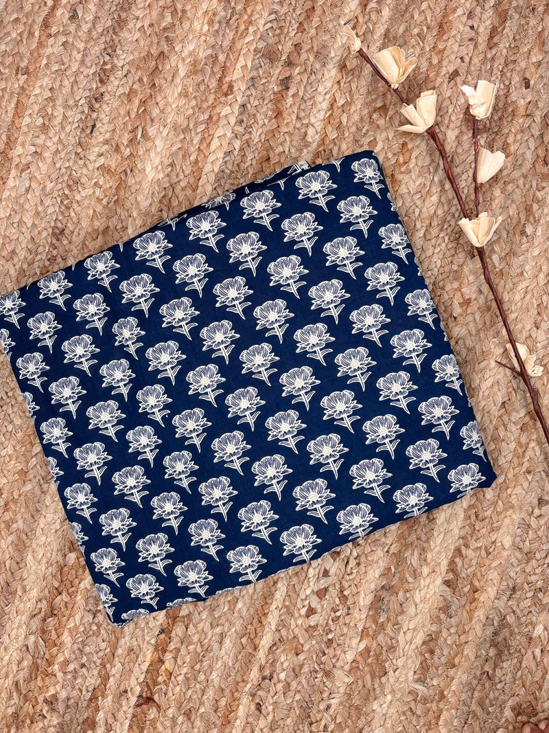 Zohra blue butti printed cotton running fabric (WIDTH 42 INCHES)