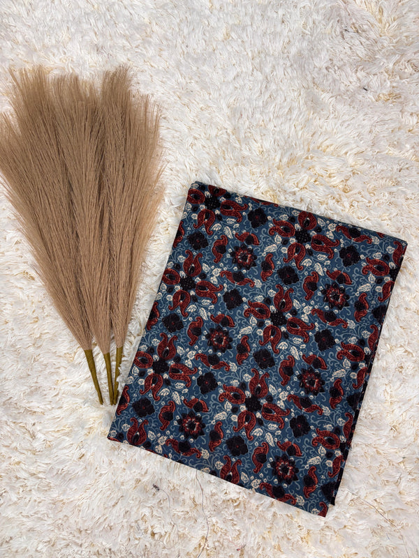 Warli indigo jaal print cotton fabric (WIDTH 42 INCHES)