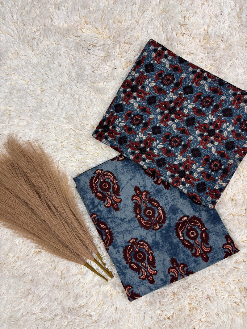 Warli indigo buti jaal cotton fabric (WIDTH 42 INCHES)