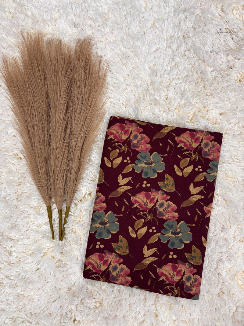 Naura Mahroon jaal print cotton fabric (WIDTH 42 INCHES)