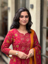 Intricately Embroidered Maroon Suit Set with mul cotton dupatta