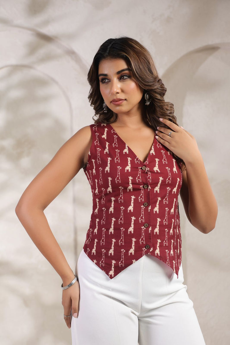 Giraffe red west coat cotton top