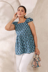 Moni blue floral cotton kurta