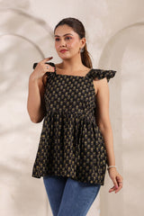 Moni black floral cotton kurta