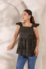 Moni black floral cotton kurta