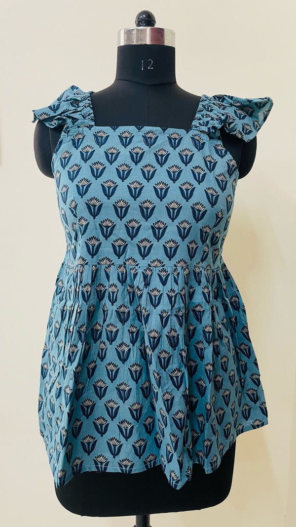 Moni blue floral cotton kurta