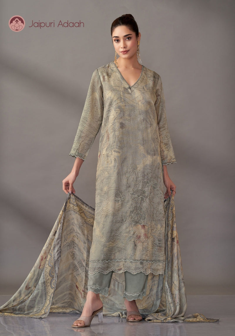 Roshni grey heavy suit set with dupatta