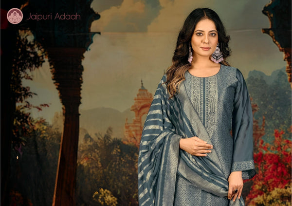 Noorani blue banarsi suit set with dupatta