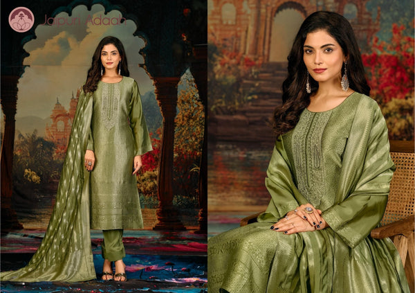 Noorani green banarsi suit set with dupatta