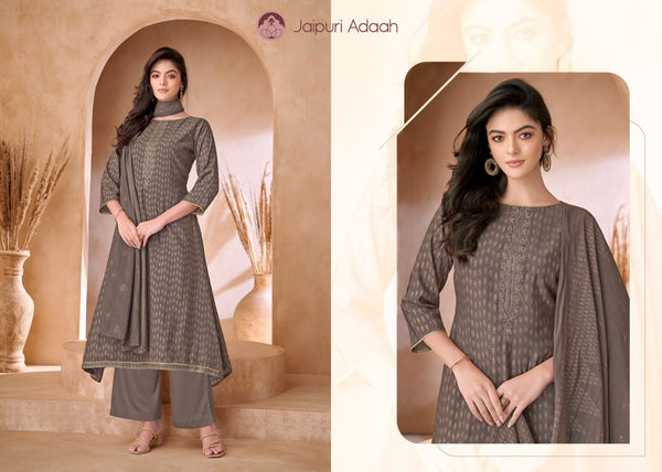 Nooran grey cotton suit set with dupatta
