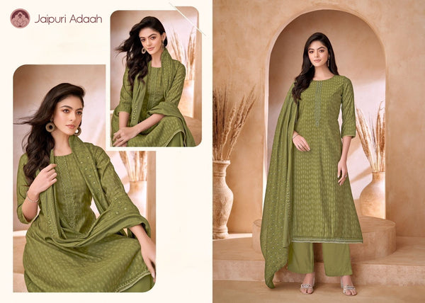 Nooran light green  cotton suit set with dupatta