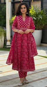 Nora Pink Embroidered Cotton Suit Set With Mul Cotton Dupatta