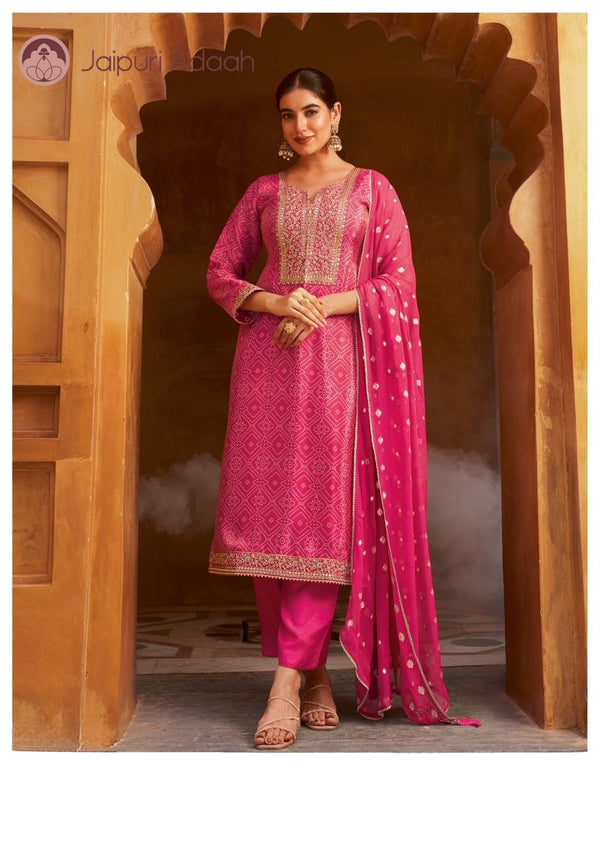 Elegant Pink Ethnic Ensemble Silk Suit Set With Dupatta