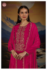Rubina pink embroidered cotton suit set with dupatta