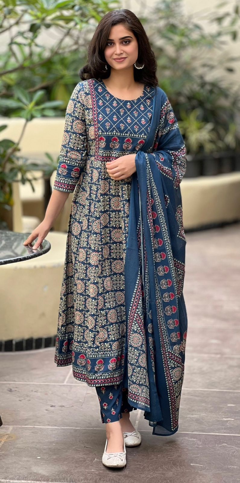 Rahi blue embroidered cotton suit set with dupatta