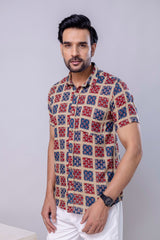Patch Red Printed Cotton Men’s Shirt