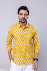 Pulkit Yellow Printed Cotton Men’s Shirt