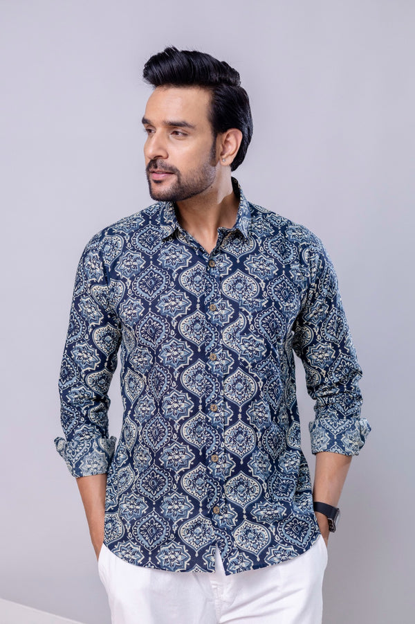 Rage Blue Printed Cotton Men’s Shirt