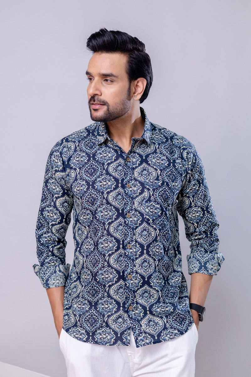 Rage Blue Printed Cotton Men’s Shirt