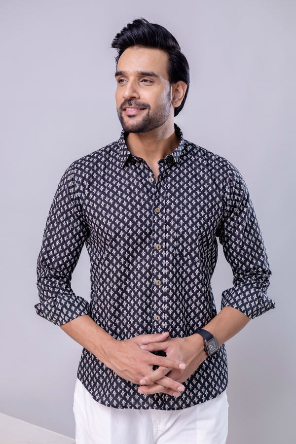 Rudra Black Printed Cotton Men’s Shirt