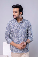 Kavir Light Blue Printed Cotton Men’s Shirt