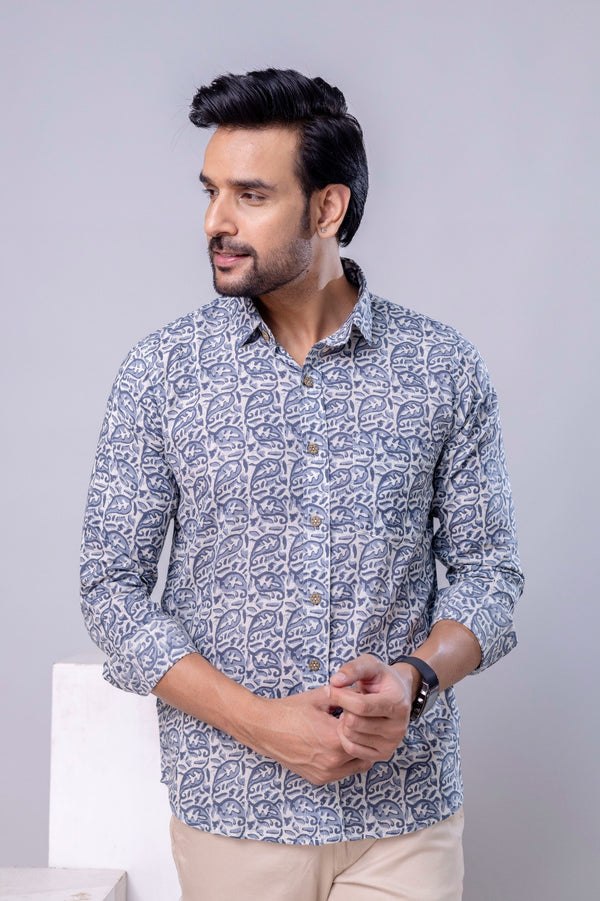 Kavir Light Blue Printed Cotton Men’s Shirt
