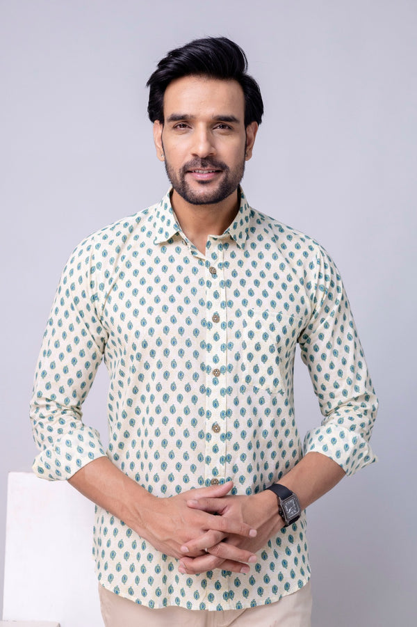 Nivaan White Printed Cotton Men’s Shirt
