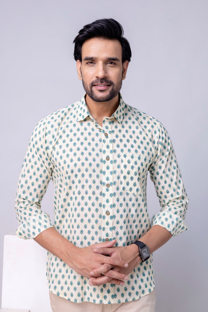 Nivaan White Printed Cotton Men’s Shirt