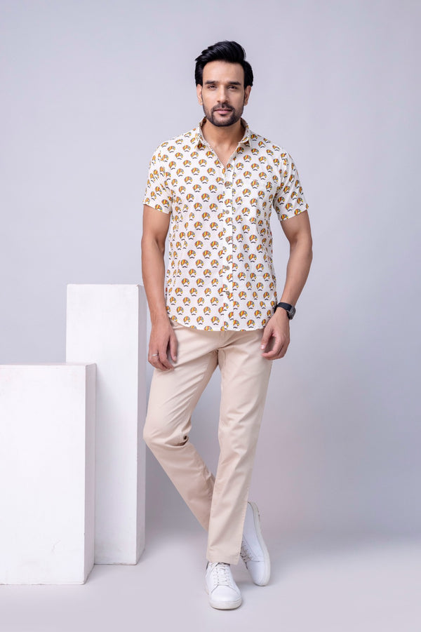 Aaru White Printed Cotton Men’s Shirt