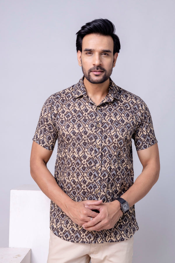 Abeer Brown Printed Cotton Men’s Shirt