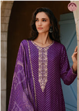 Nazakat purple embroidered suit set with dupatta