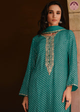 Nazakat green embroidered suit set with dupatta