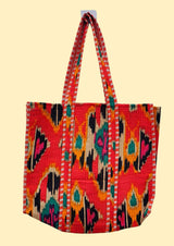 Vibrant Ikat Print quilted tote bag