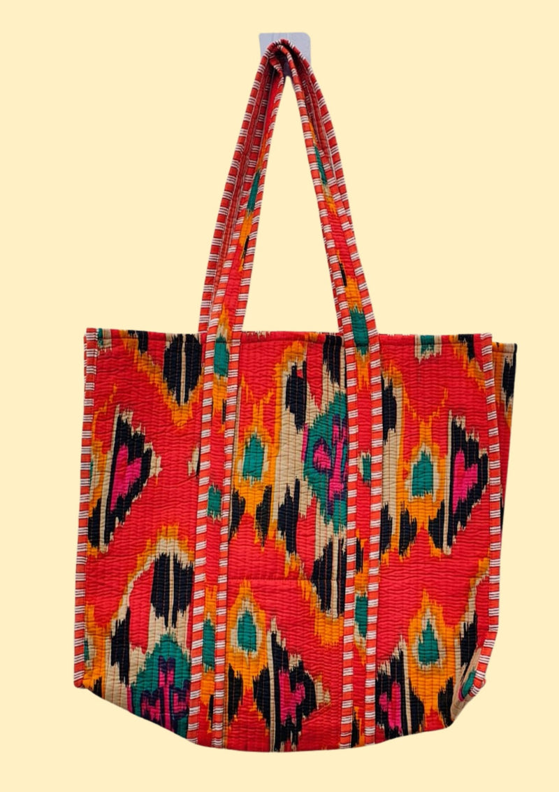 Vibrant Ikat Print quilted tote bag