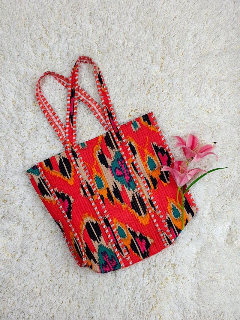 Vibrant Ikat Print quilted tote bag