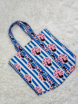 Blue Bliss Peacock Print Cotton Quilted Tote Bag