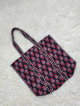 Midnight Garden Red Floral Quilted Cotton Tote Bag