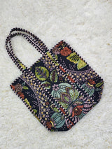 Vintage Charm Black Floral Cotton Quilted Tote Bag