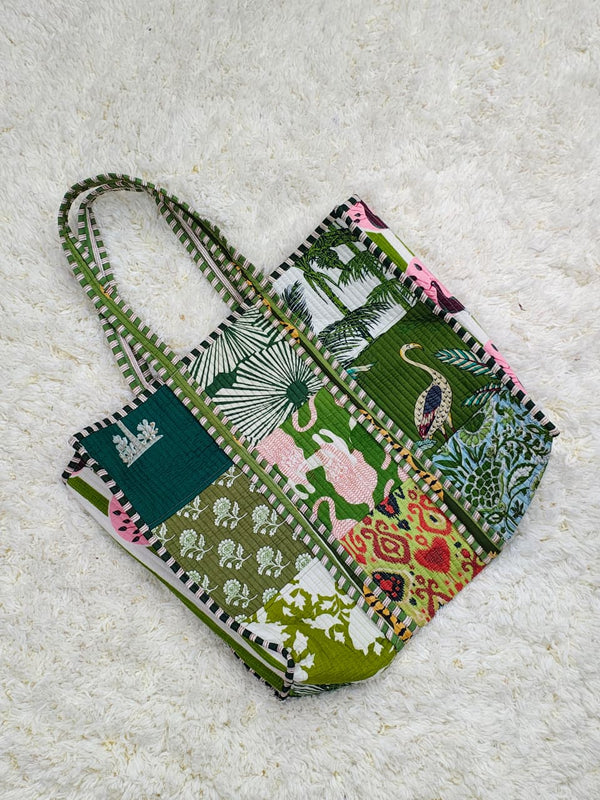 Tropical Escape Multi-Color Jungle Print Quilted Cotton Tote Bag