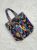 “Navy Mirage Multicolor Ikat Quilted Cotton Tote Bag”