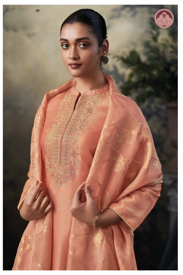 Peach Glow Silk Elegance Suit Set With Dupatta