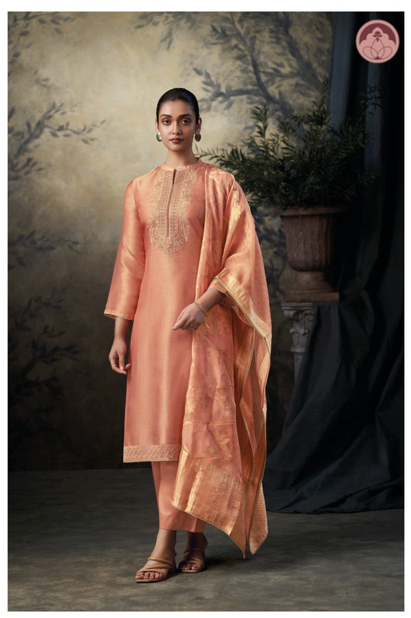 Peach Glow Silk Elegance Suit Set With Dupatta