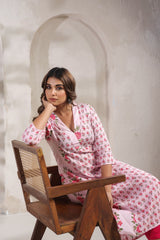 Soft Pink Garden Print Cotton Kurti