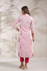 Soft Pink Garden Print Cotton Kurti