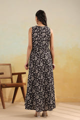 Black Ivory Floral Wrap-Style Long Dress