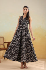Black Ivory Floral Wrap-Style Long Dress