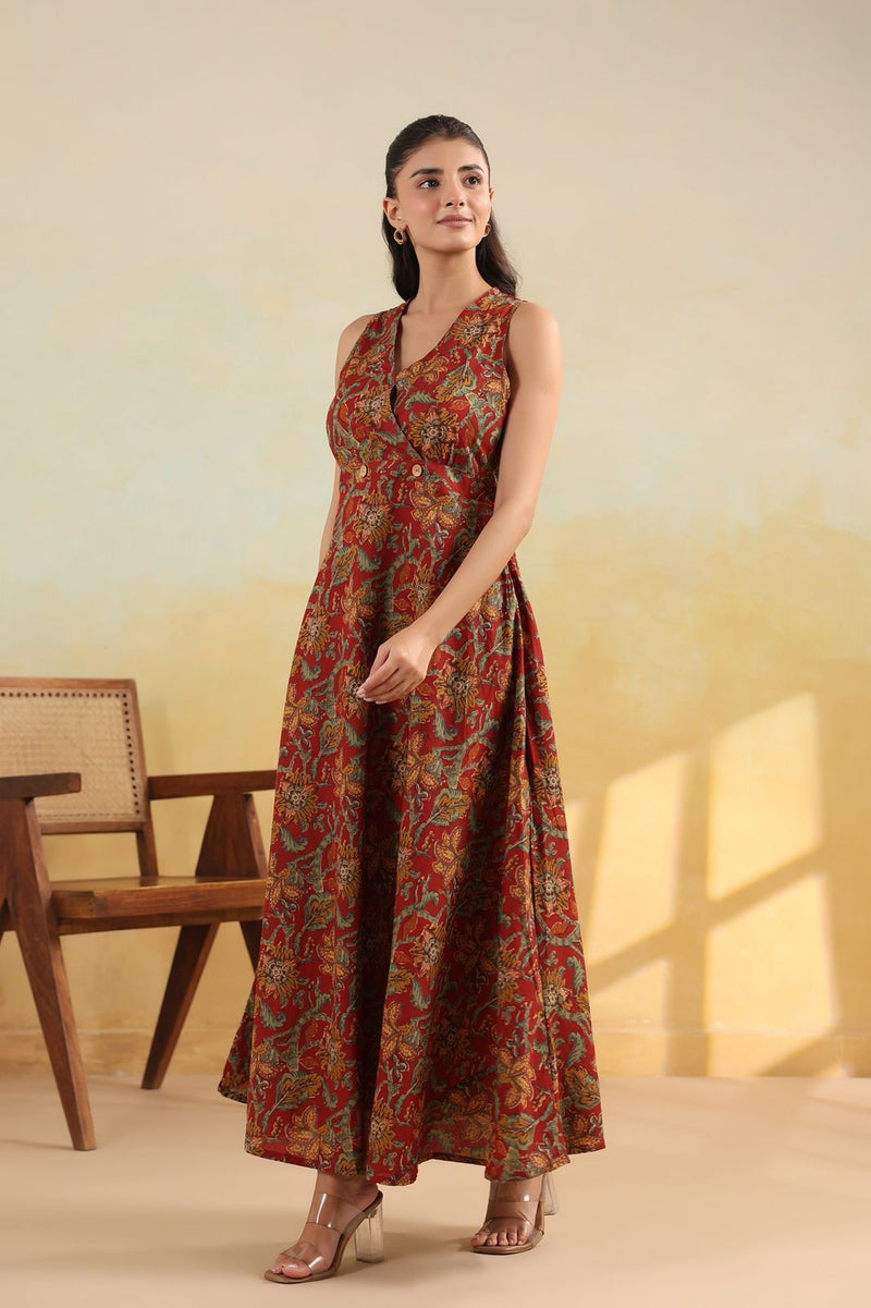 Rusty Bloom Handblock-Inspired Long Dress